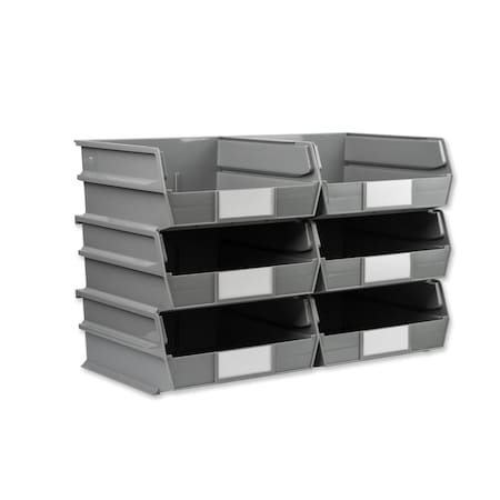 Triton Products Stacking Hanging Interlocking Bins, Gray, Polypropylene, 10-7/8" L x 11" W x 5" H, 6 CT 3-235GR